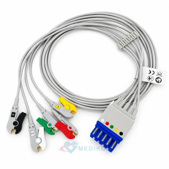 Kabel 5-odprowadzeniowy, klamra, typ HP kompatybilny z kardiomonitorami Philips, HP, Nihon Kohden i Welch Allyn.