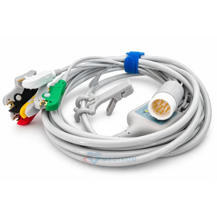 Kabel EKG kompletny – nierozłączny, 5-odprowadzeniowy kompatybilny z kardiomonitorami i defibrylatorami Philips, HP, Nihon Kohde
