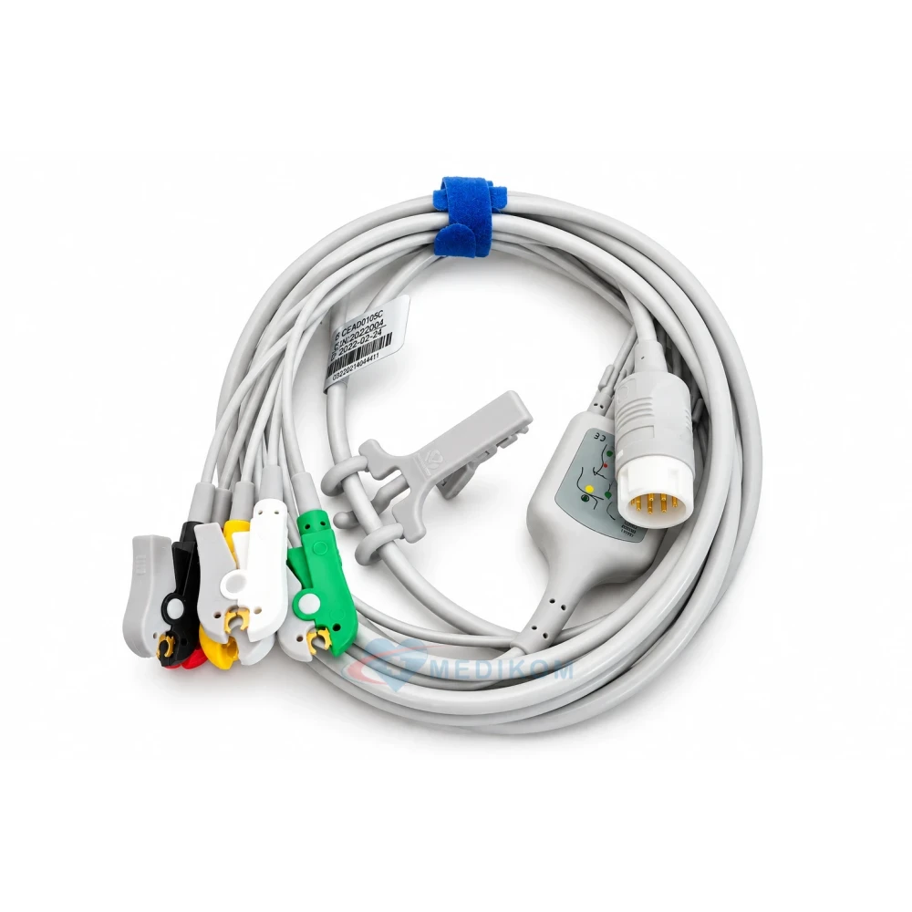 Kabel EKG kompletny – nierozłączny, 5-odprowadzeniowy kompatybilny z kardiomonitorami i defibrylatorami Philips, HP, Nihon Kohde