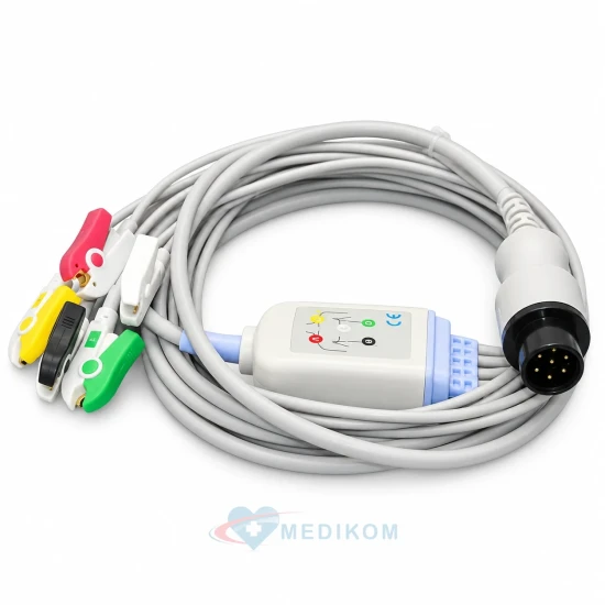 Kabel kompletny EKG AAMI, 5 odprowadzeń kompatybilny z kardiomonitorami i defibrylatorami Mindray, Edan, Drager, Goldway, Zoll, 