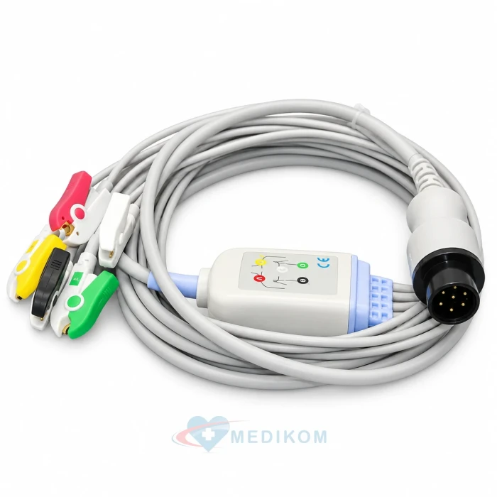 Kabel kompletny EKG AAMI, 5 odprowadzeń kompatybilny z kardiomonitorami i defibrylatorami Mindray, Edan, Drager, Goldway, Zoll, 