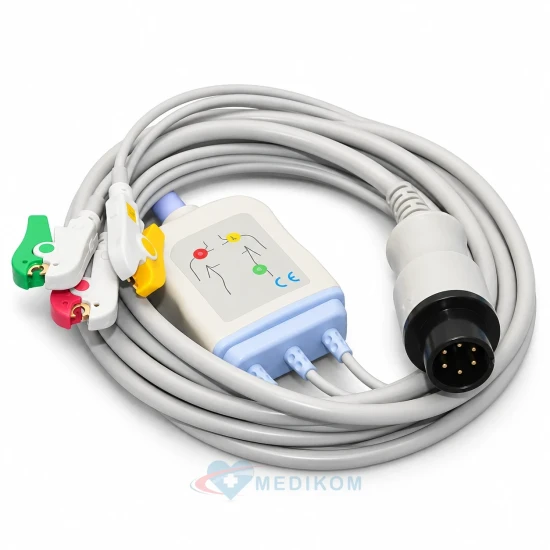 Kabel kompletny EKG AAMI, 3 odprowadzeń kompatybilny z kardiomonitorami i defibrylatorami Mindray, Edan, Drager, Goldway, Zoll, 